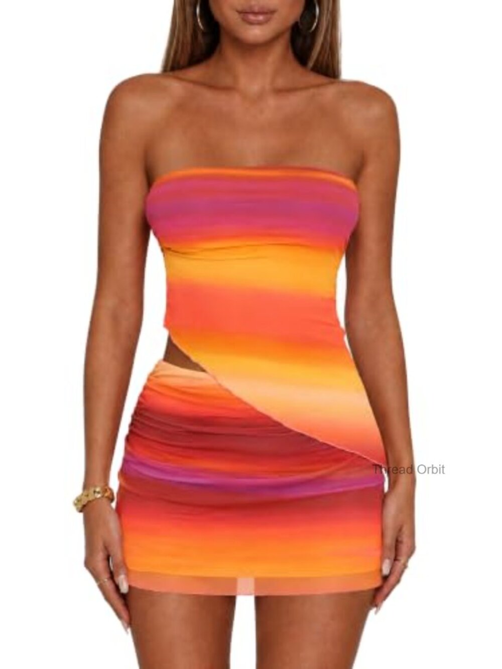 Women's Two Piece Skirt Set Strapless Mesh Tube Top Mini Skirt Y2K
